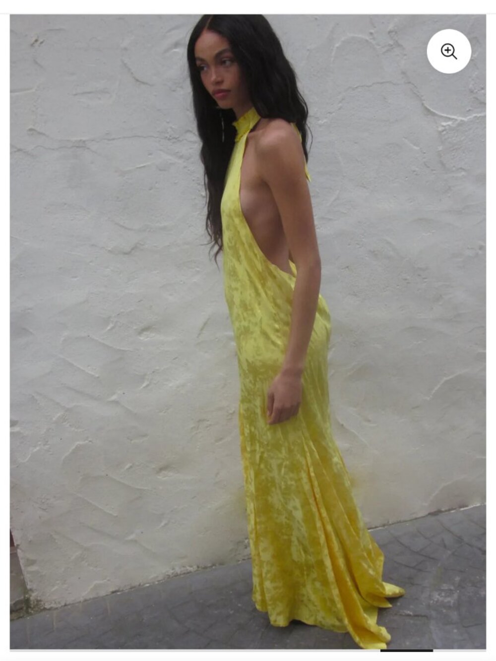 Yellow Brocade Backless Halter Neck Maxi Dress NWT
